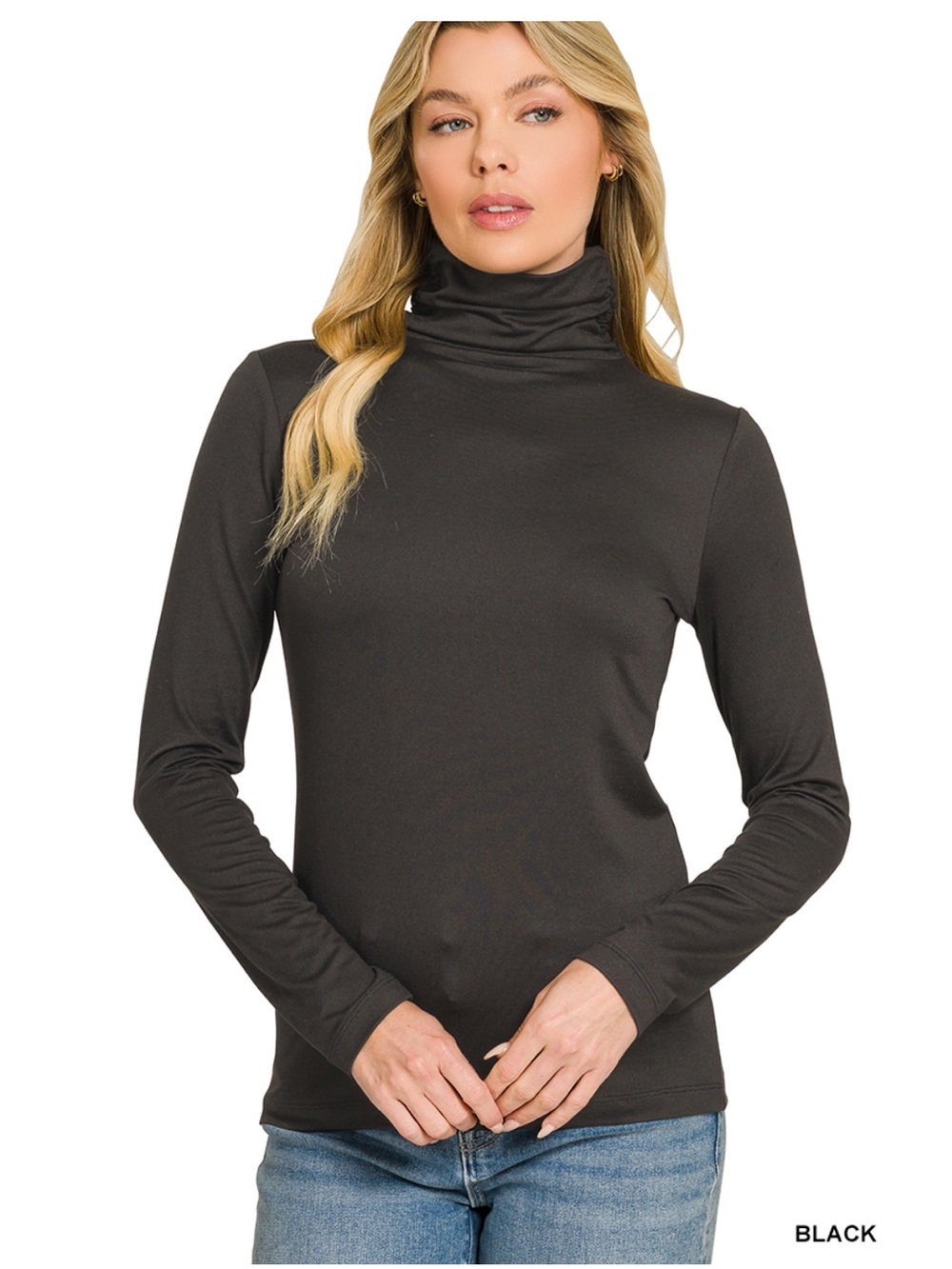 Zenana Black Micro fiber long sleeve Turtleneck Top